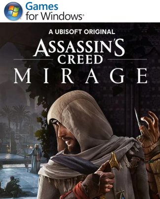 Ezio freezes mid-step, sword ready, temple ruins behind him. A single moment captured. Assassin’s Creed Mirage titles the scene.
