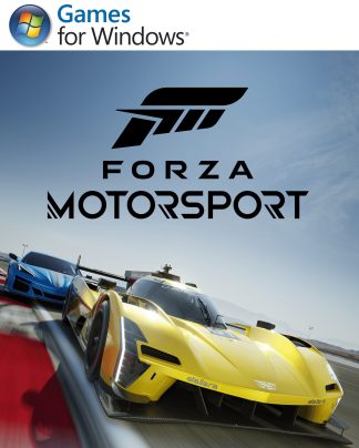 A race car charges forward through rain and light, motion blur trailing behind.