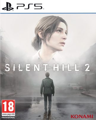 James, obscured by fog, faces Silent Hill's haunting truth, with Mary's ghost close behind.